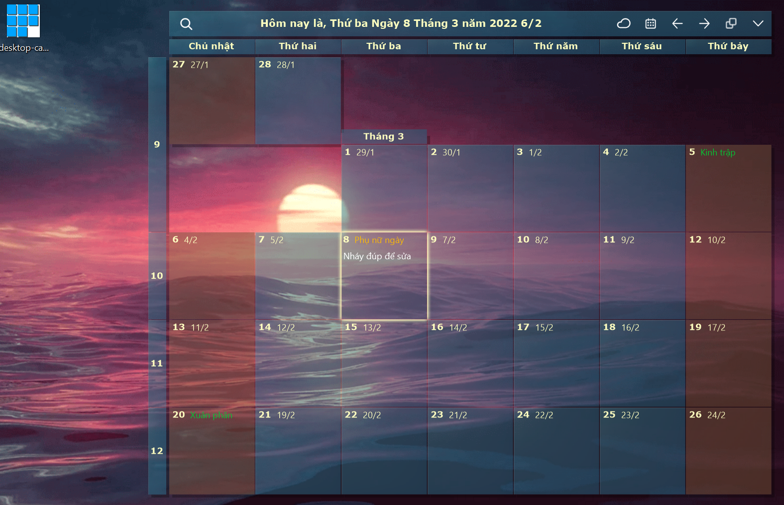  Desktop Calendar - Xem lịch thông minh trên máy tính