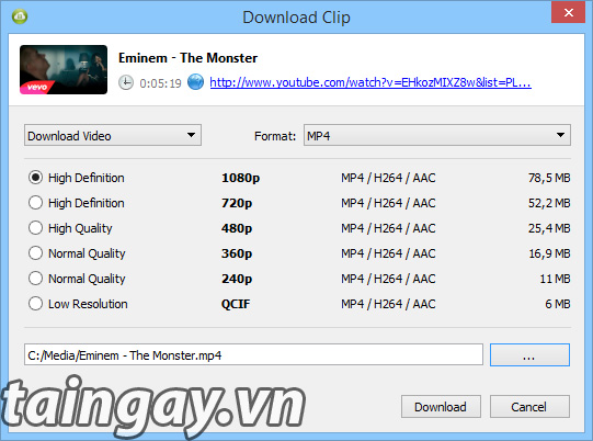 Chất lượng video tải về bằng 4K Video Downloader