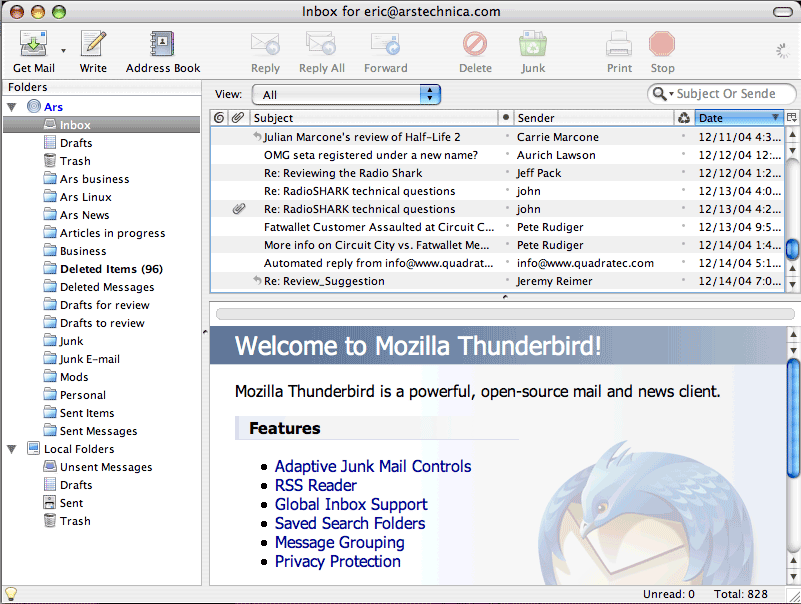 User interface of Mozilla Thunderbird