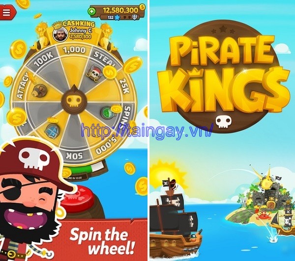 Vòng Quay may mán và tấn công đảo game Pirate Kings