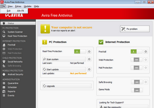 The new interface of Avira Free Antivirus