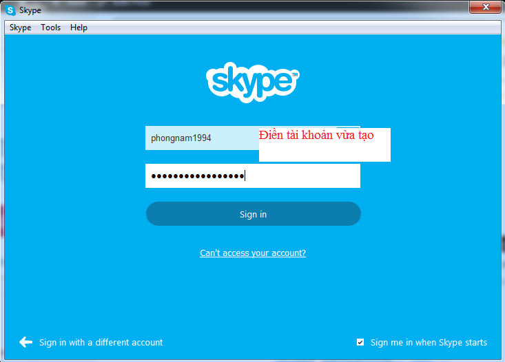 Giao diện đăng nhập skype đơn giản dễ sử dụng