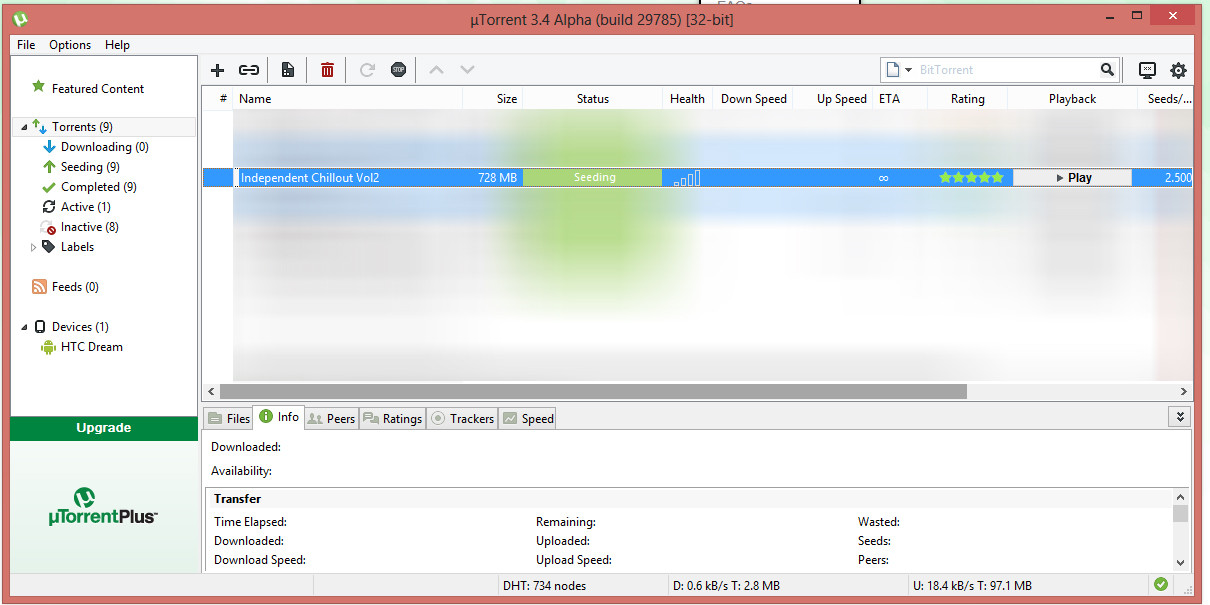 The interface of uTorrent